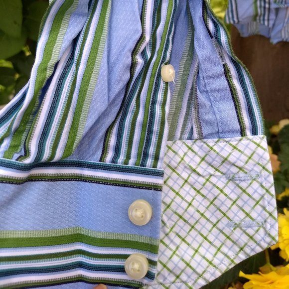 classic timeless blues green white stripe banker's dress shirt - Picture 3 of 9